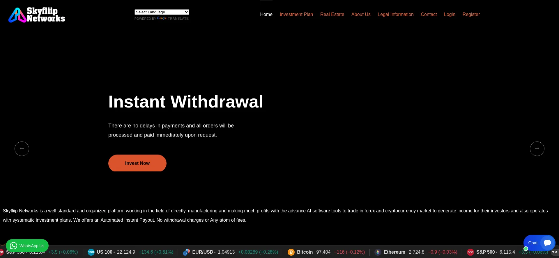 Website screenshot of Skyfliip.org