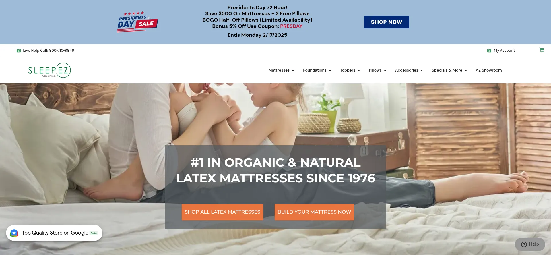 Website screenshot of Sleepez.com