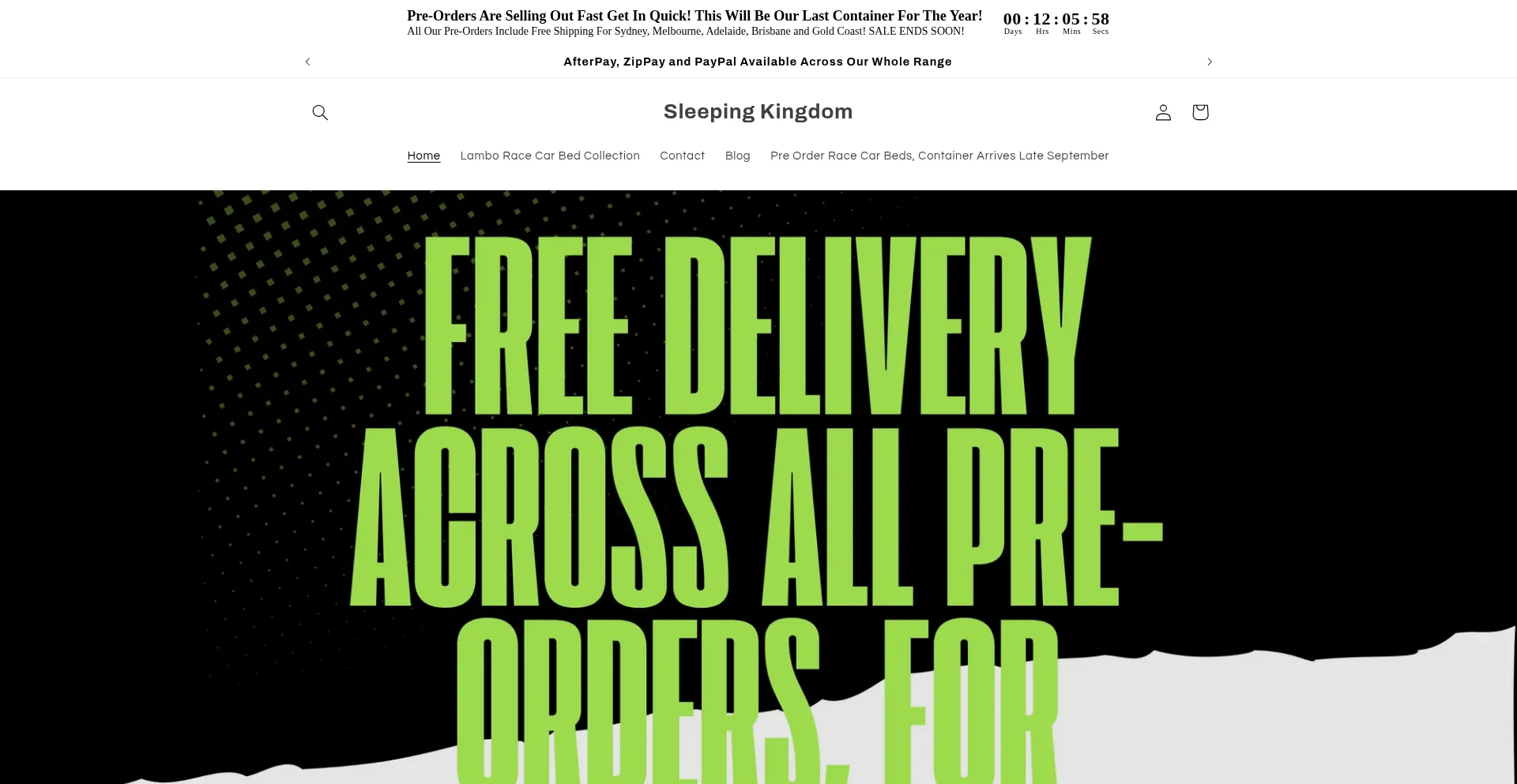 Website screenshot of Sleepingkingdom.com.au