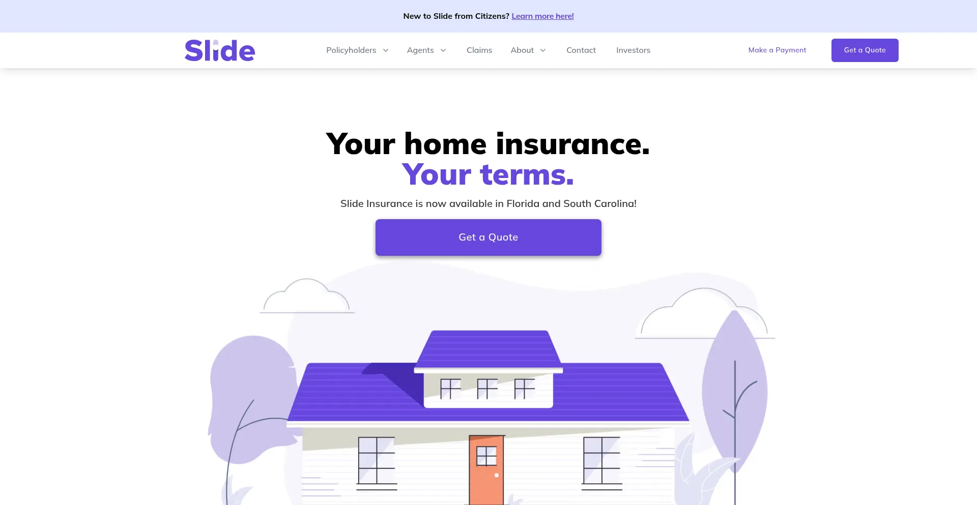 Website screenshot of Slideinsurance.com
