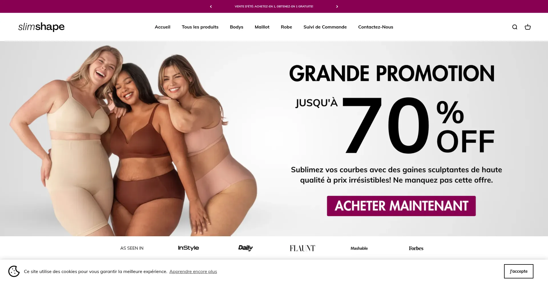 Website screenshot of Slimshapestore.com