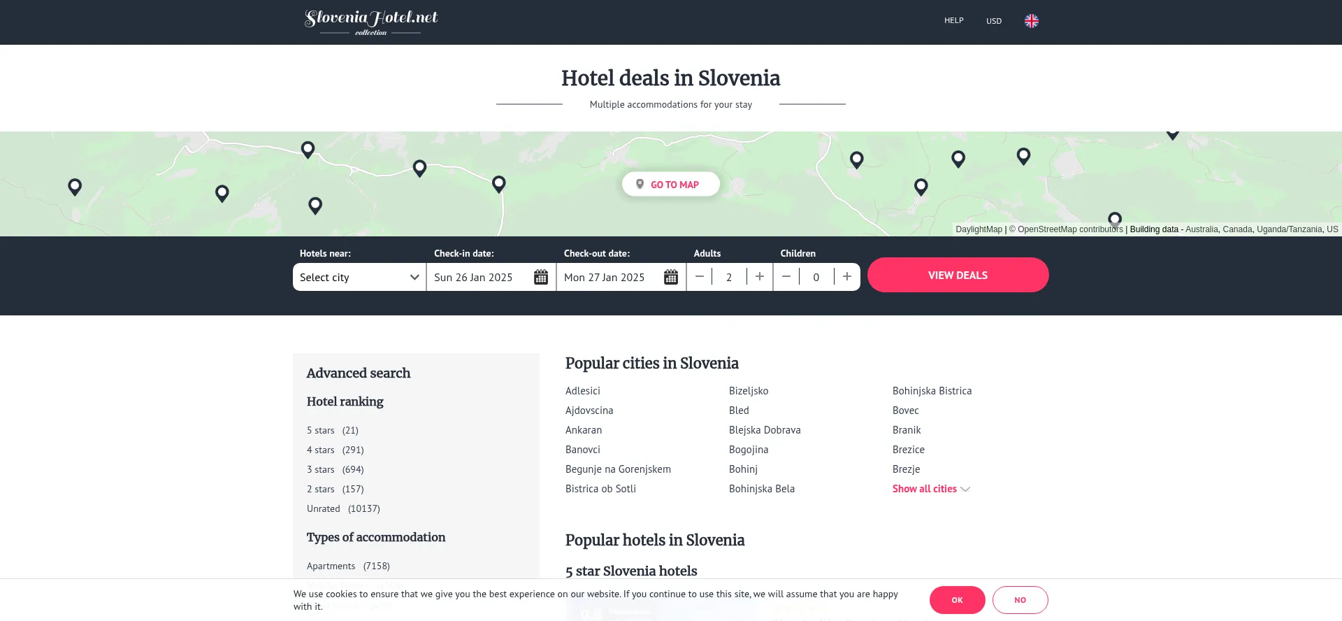 Website screenshot of Sloveniahotel.net