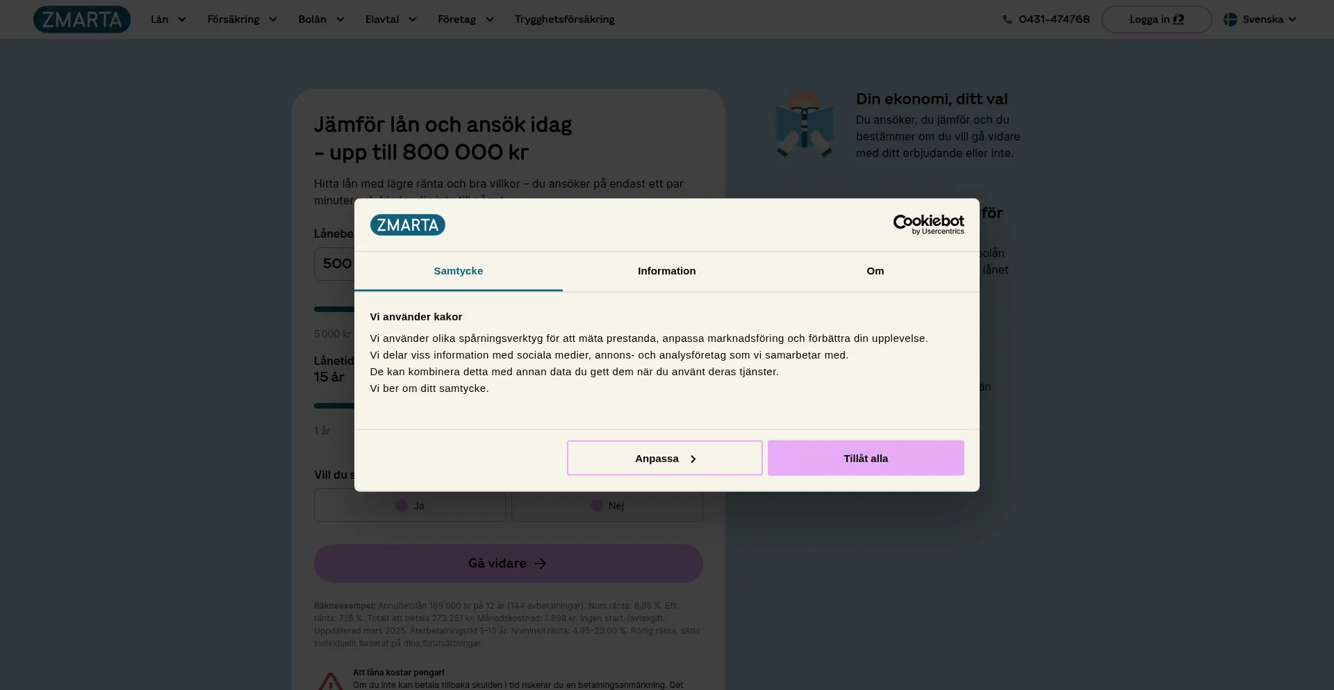 Website screenshot of Smarta.se