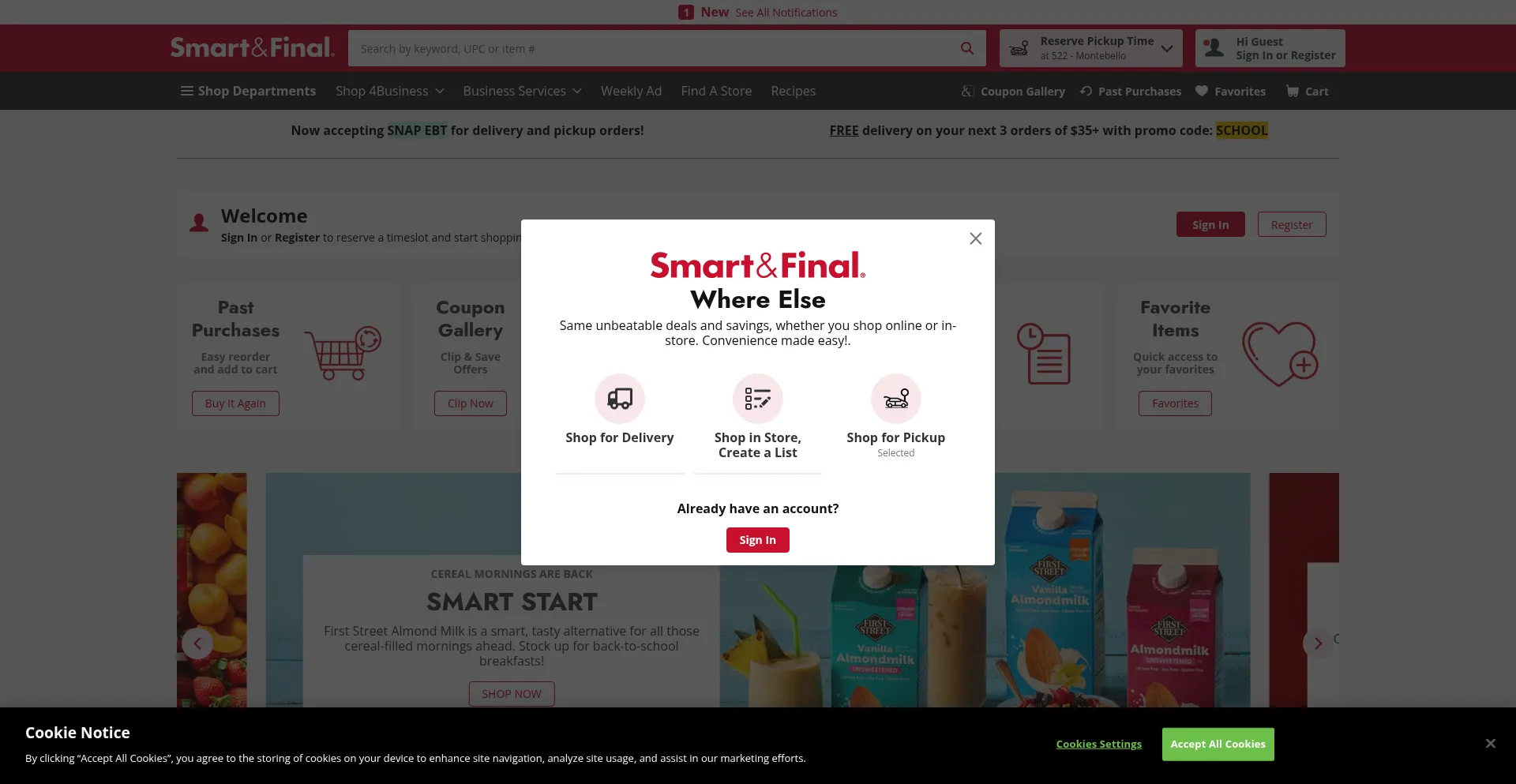 Website screenshot of Smartandfinal.com