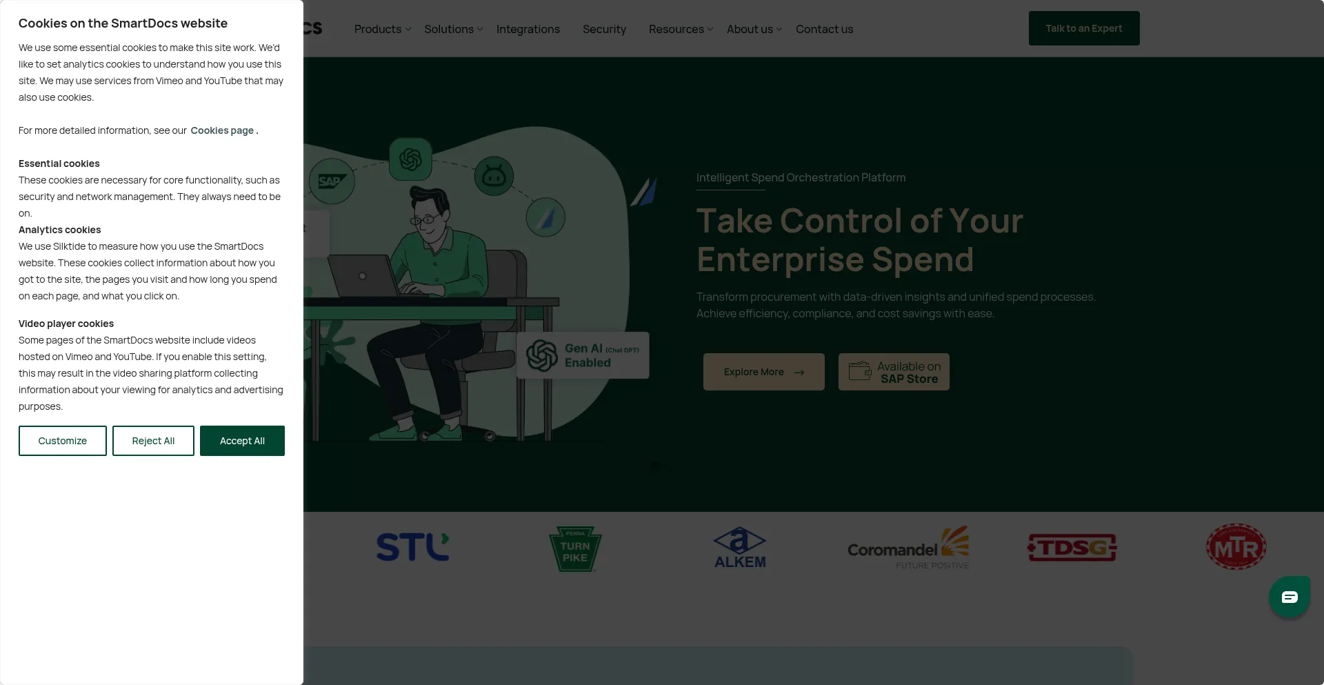 Website screenshot of Smartdocs.ai