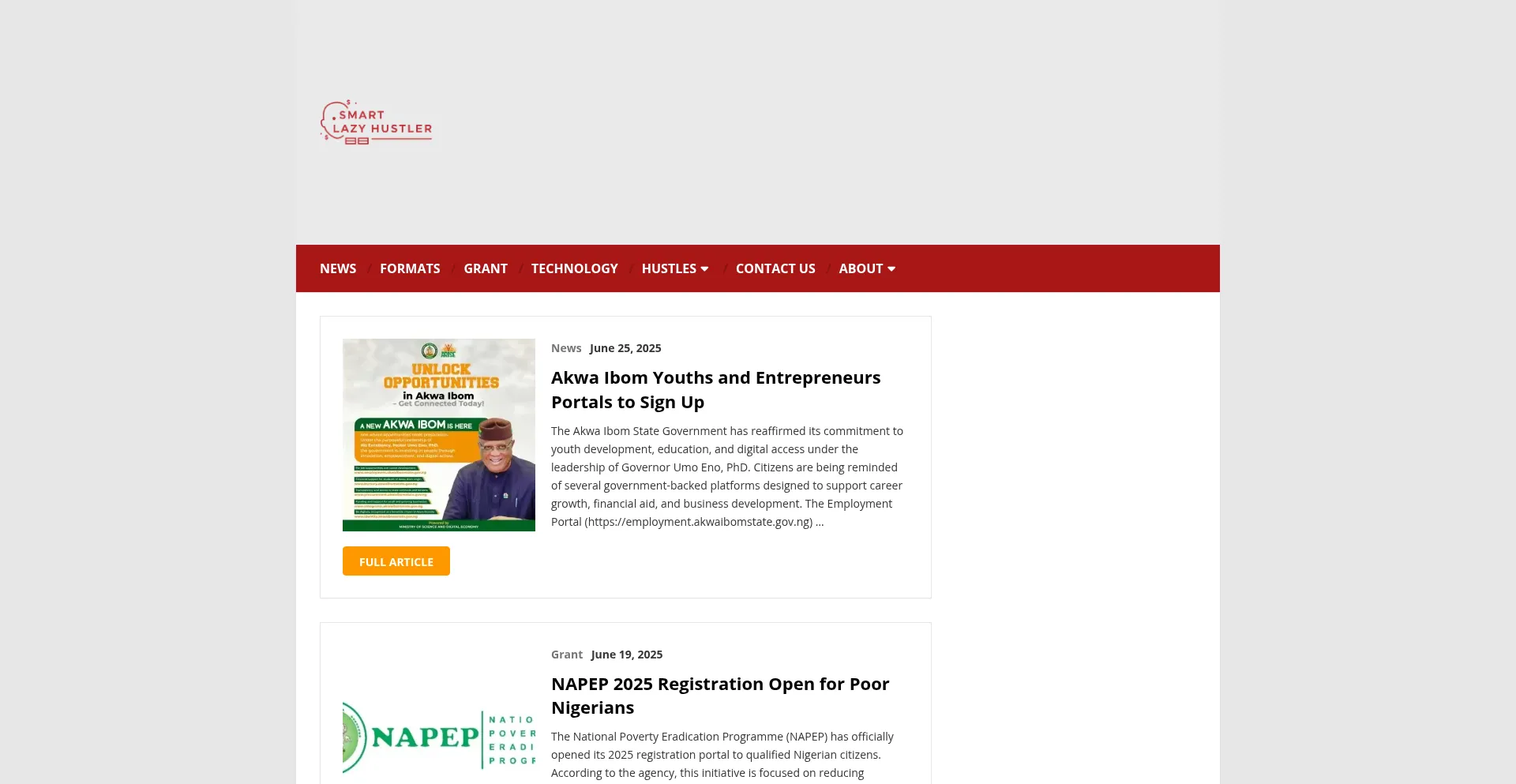 Website screenshot of Smartlazyhustlers.com