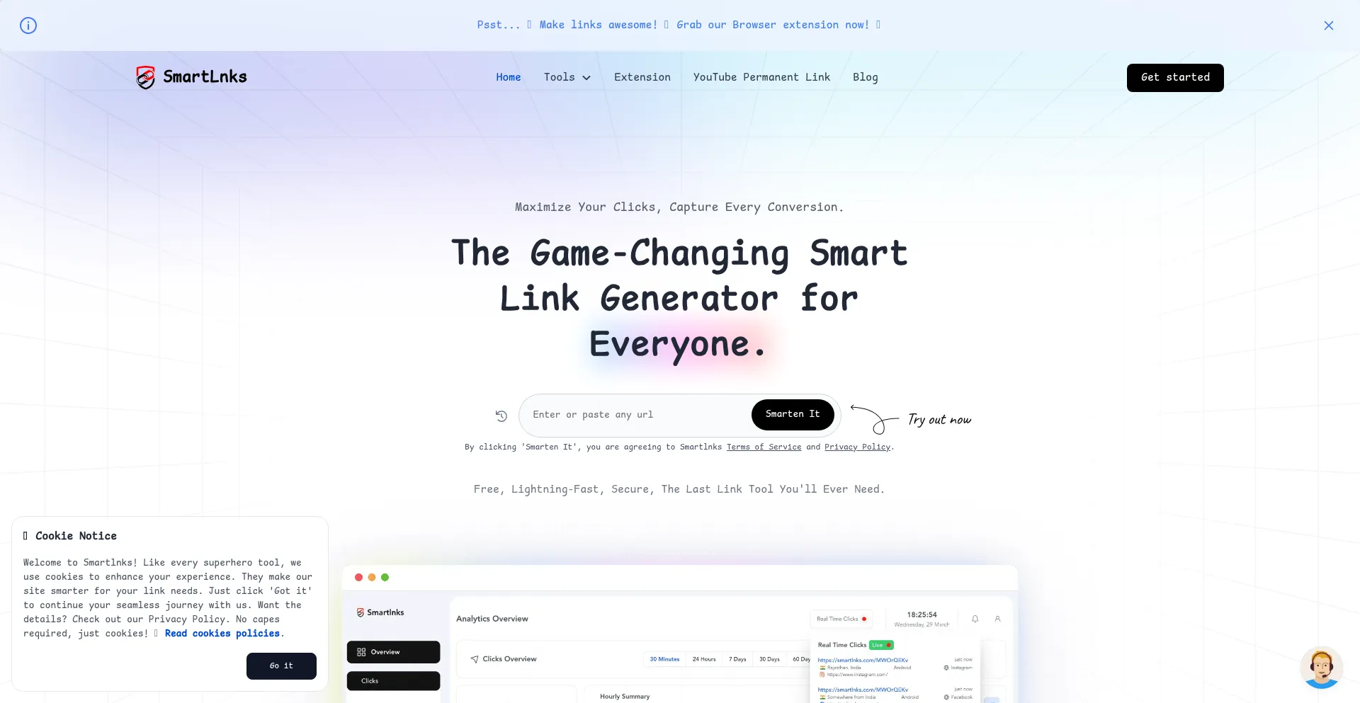 Website screenshot of Smartlnks.com