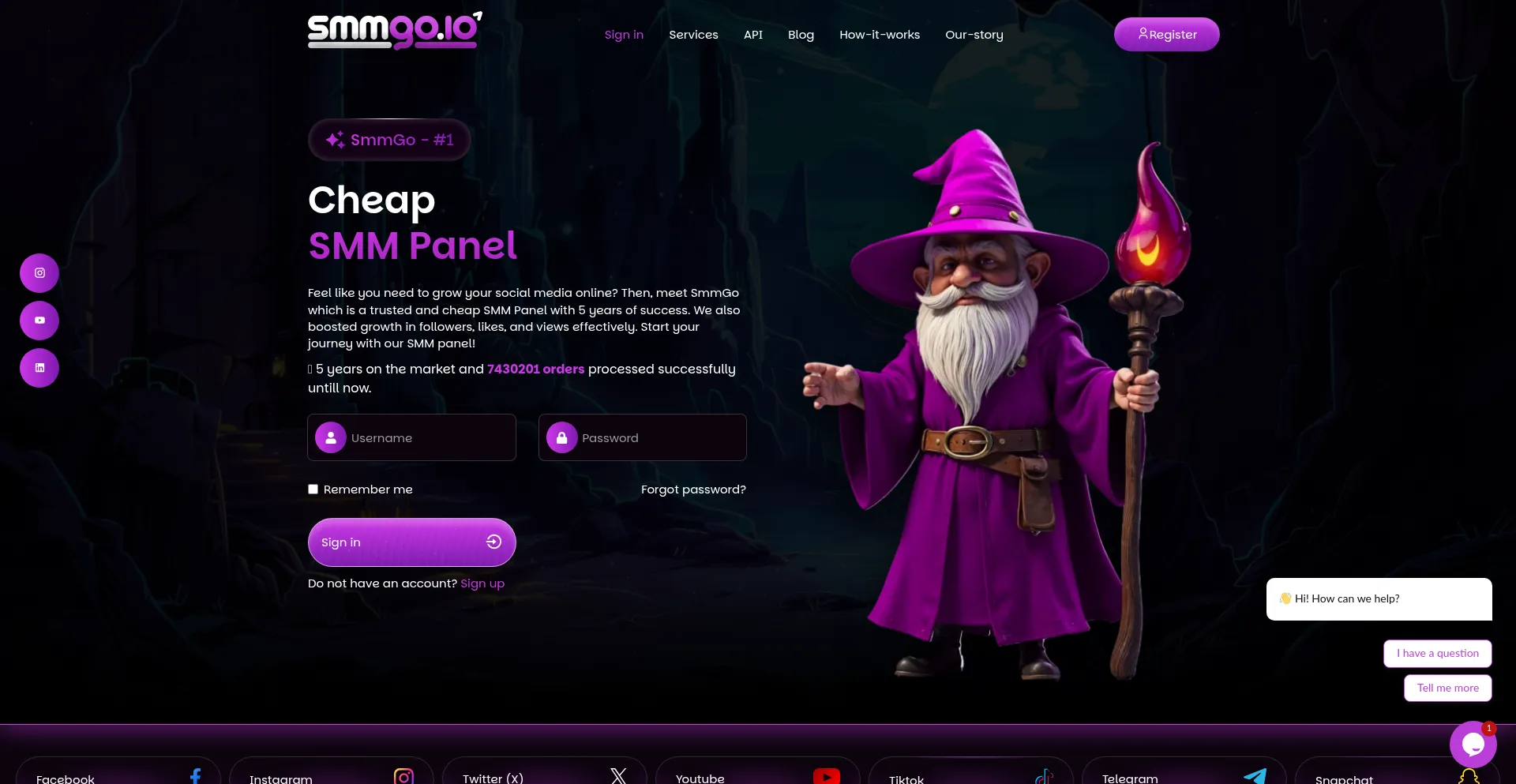 Website screenshot of Smmgo.io