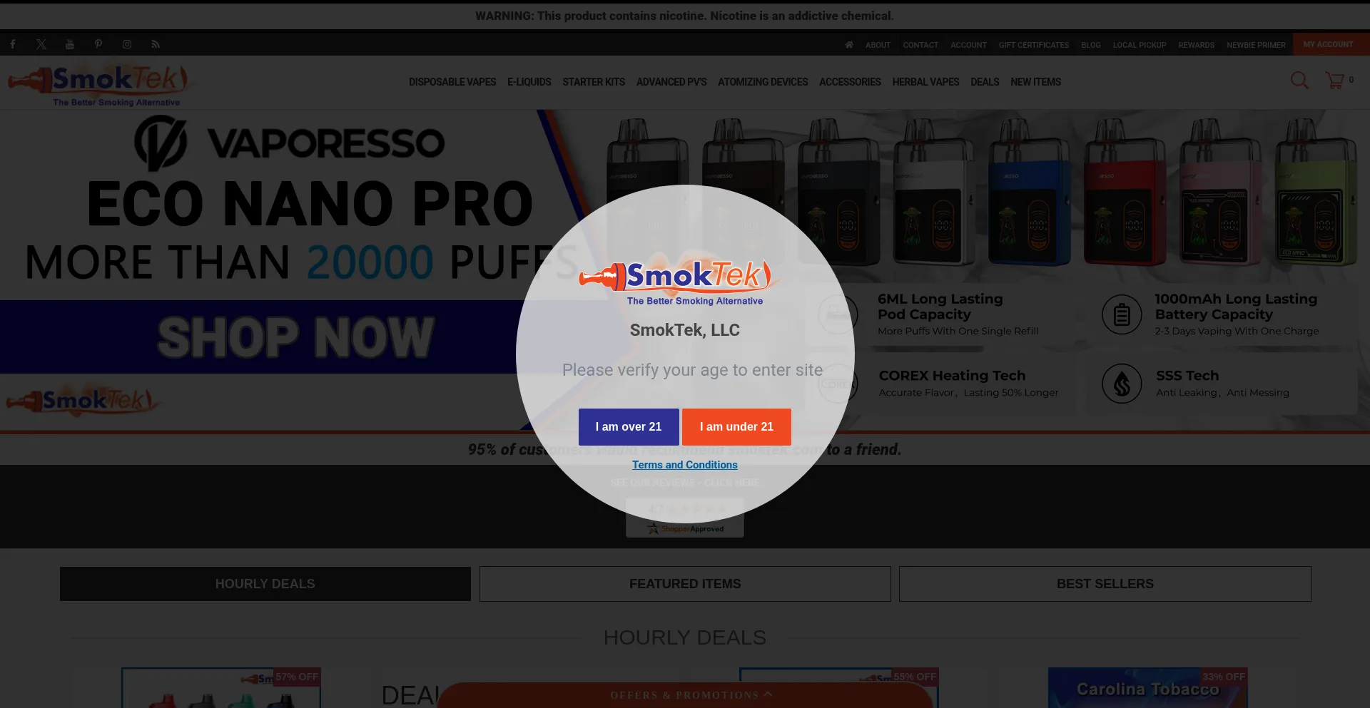 Website screenshot of Smoktek.com