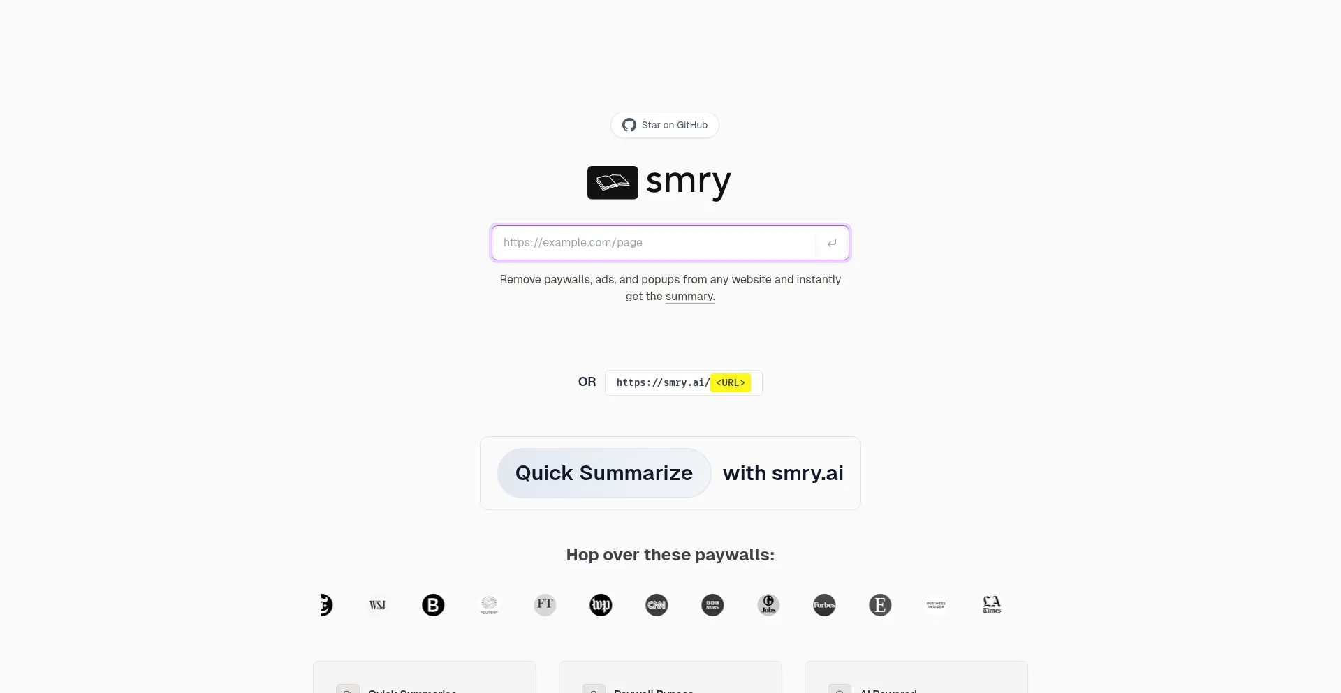 Website screenshot of Smry.ai