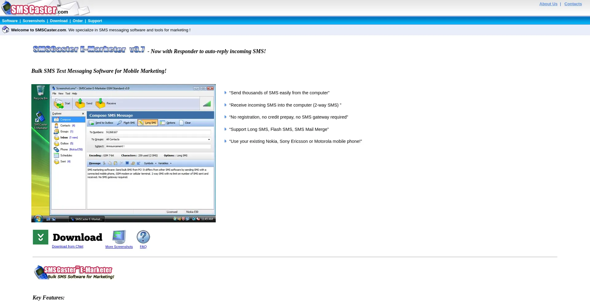 Website screenshot of Smscaster.com