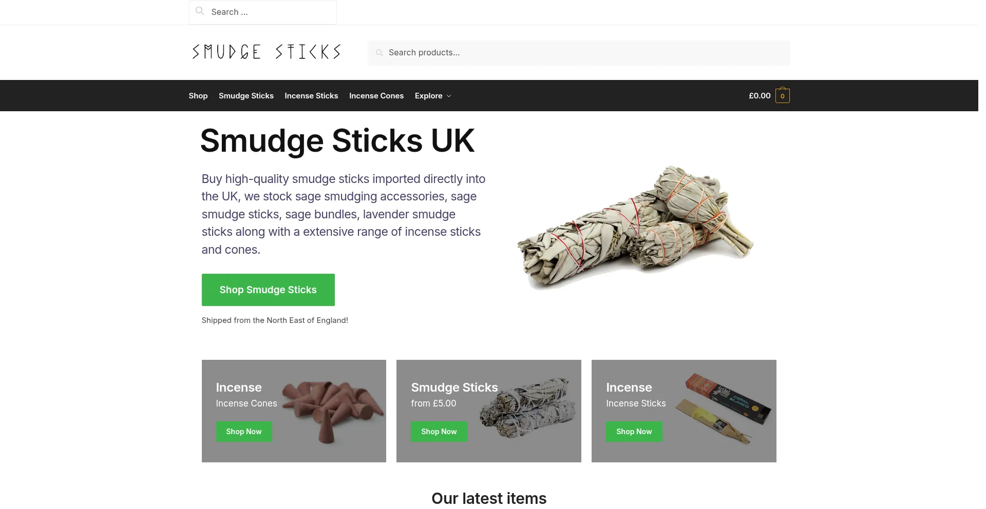 Website screenshot of Smudgesticks.co.uk