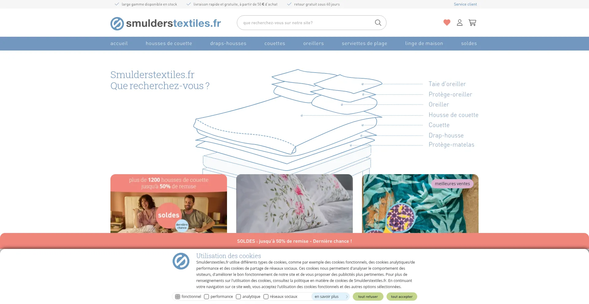 Website screenshot of Smulderstextiles.fr