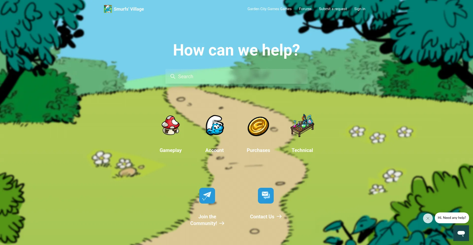 Website screenshot of Smurfs.zendesk.com