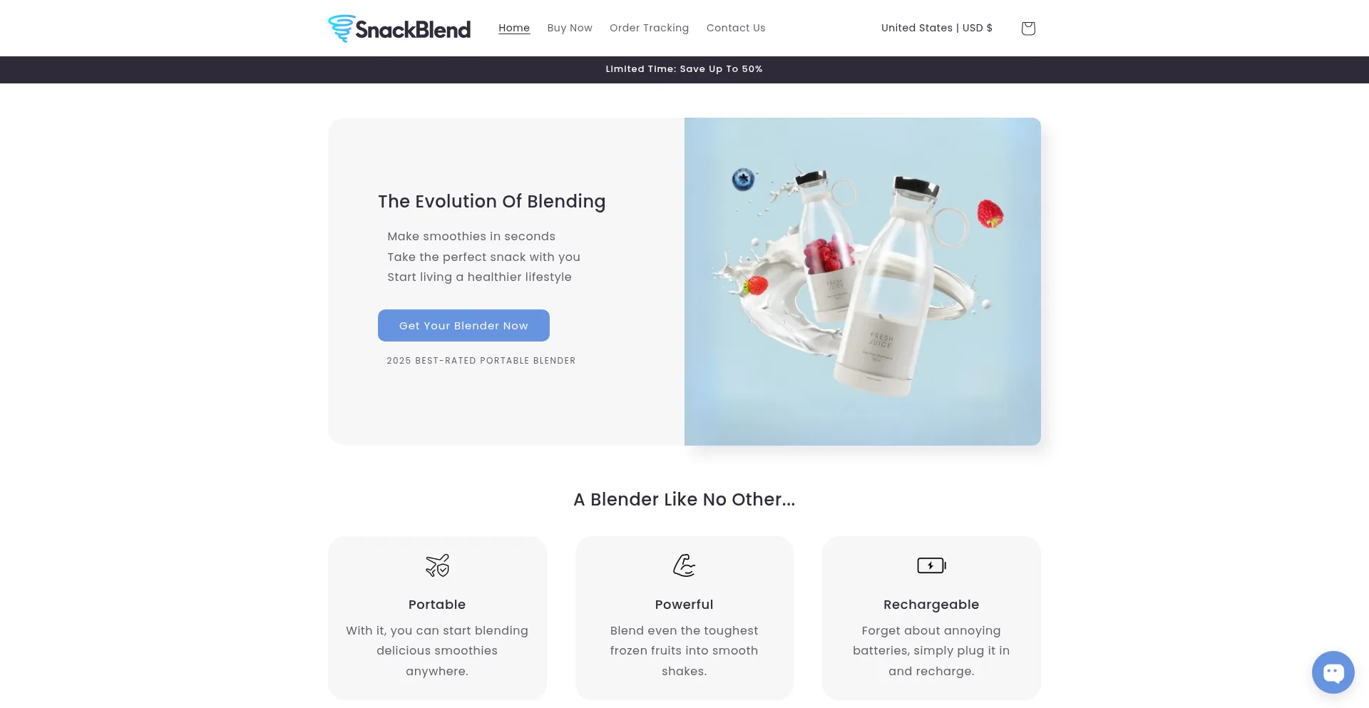 Website screenshot of Snackblend.com