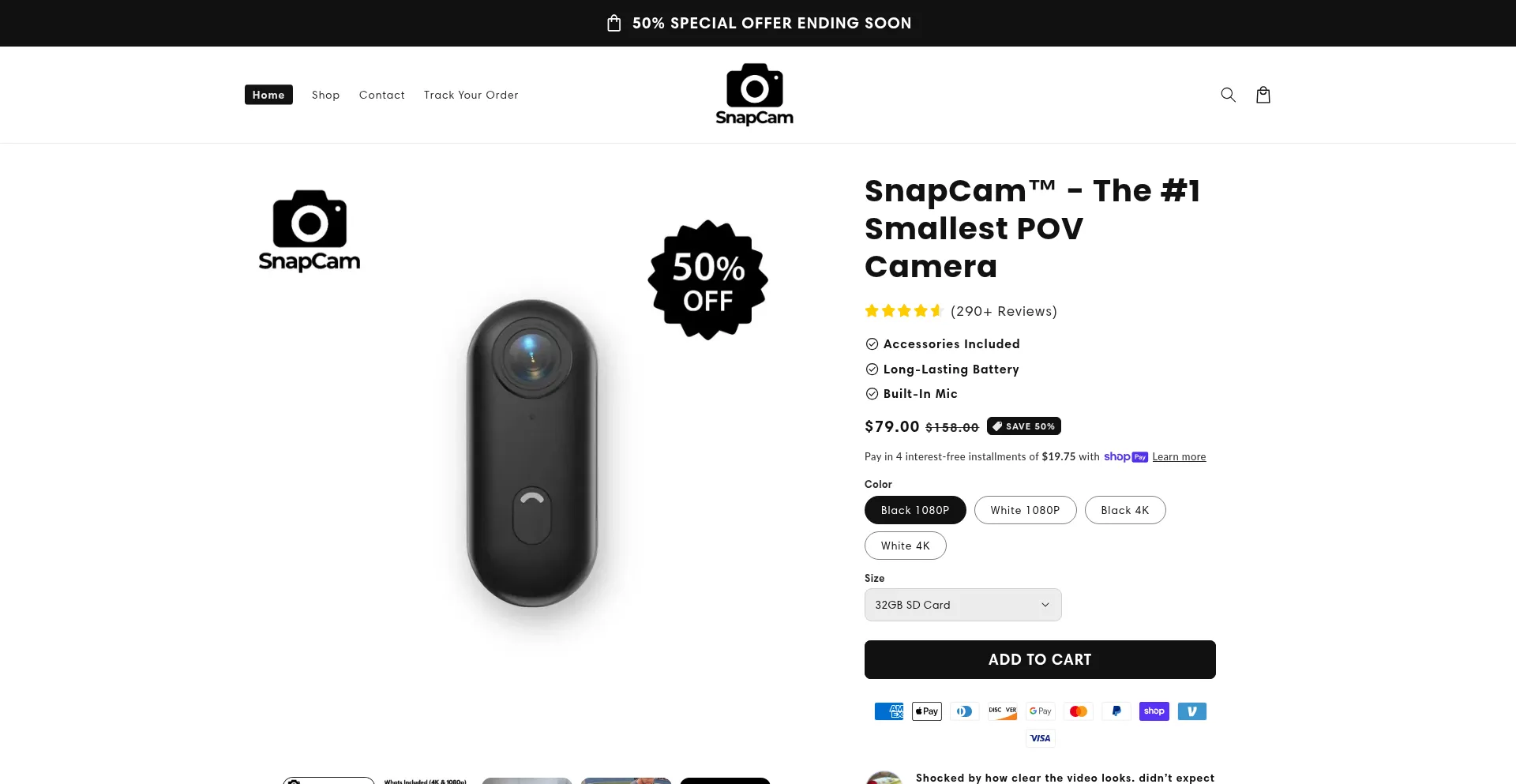 Website screenshot of Snapcamstore.com