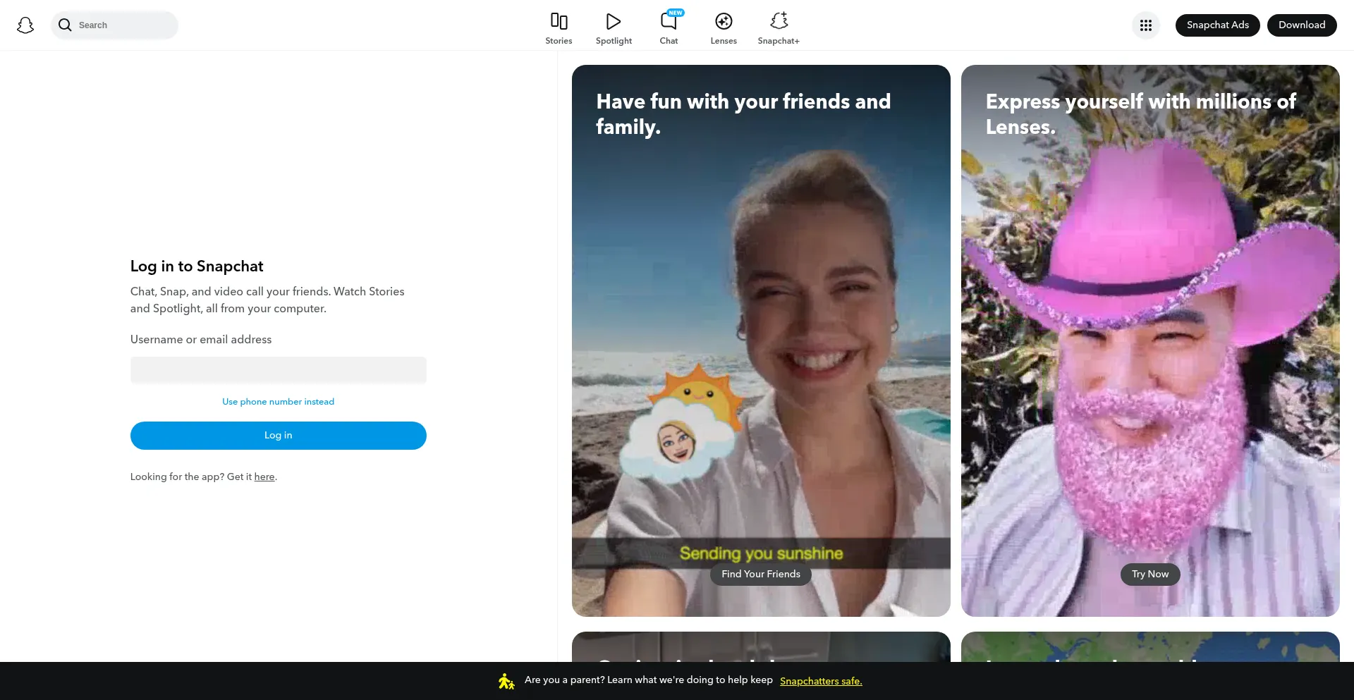 Website screenshot of Snapchat.com