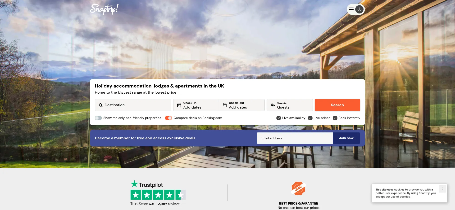 Website screenshot of Snaptrip.com