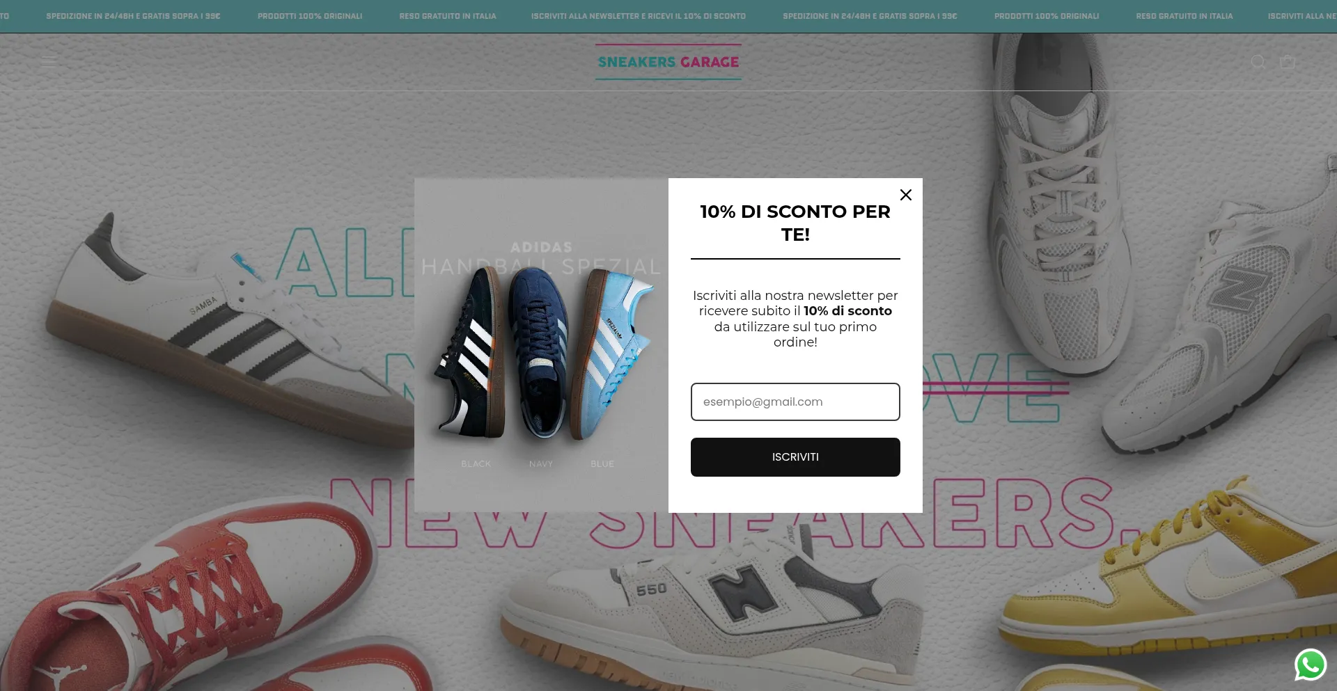 Website screenshot of Sneakersgaragestore.com