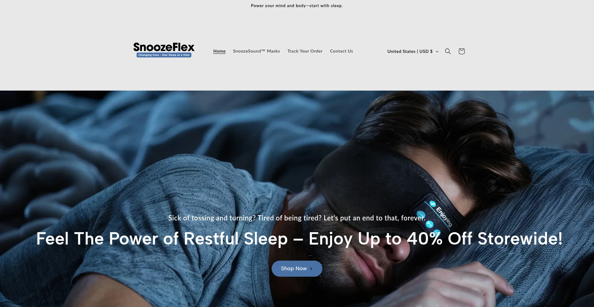 Website screenshot of Snoozeflex.com