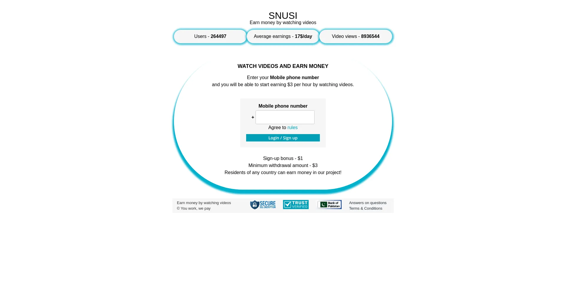 Website screenshot of Snusi.pw