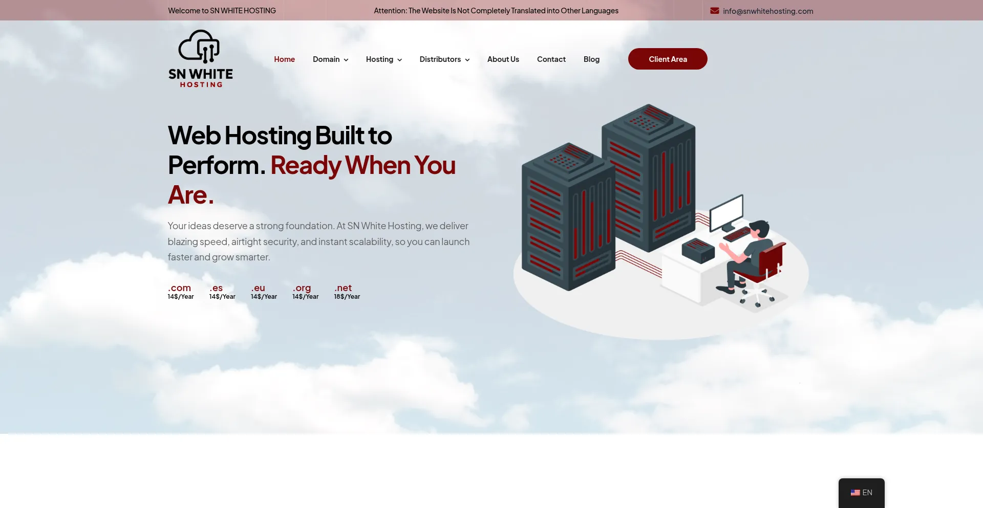 Website screenshot of Snwhitehosting.com