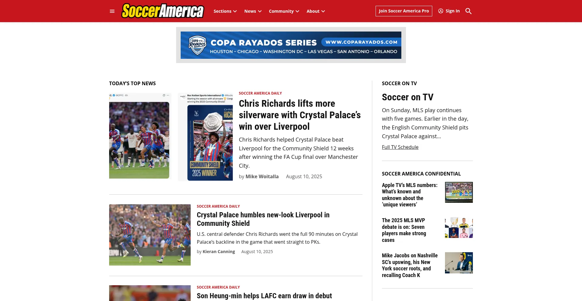 Website screenshot of Socceramerica.com