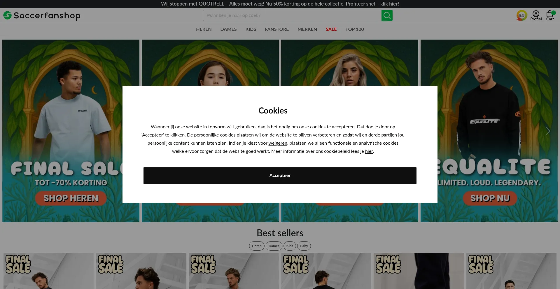 Website screenshot of Soccerfanshop.nl