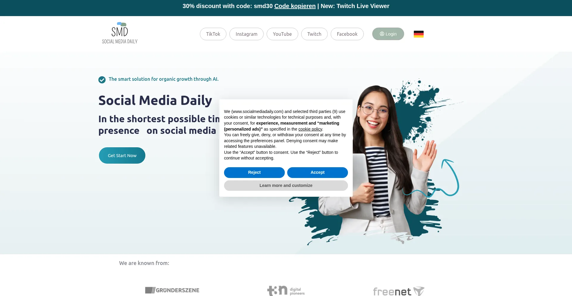 Website screenshot of Socialmediadaily.com