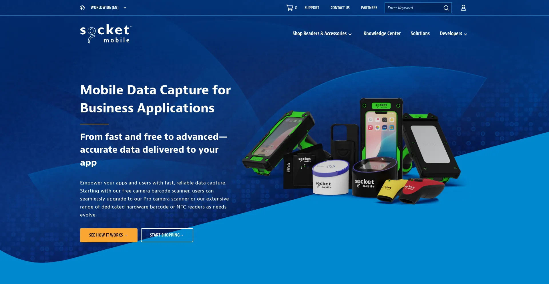 Website screenshot of Socketmobile.com