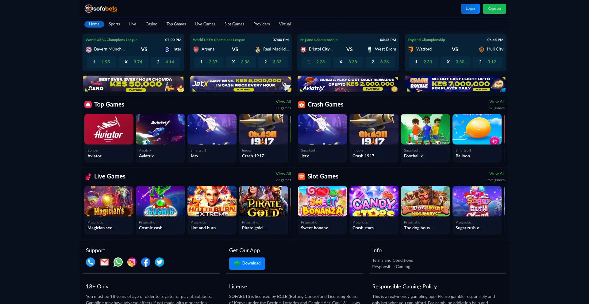 Website screenshot of Sofabets.com
