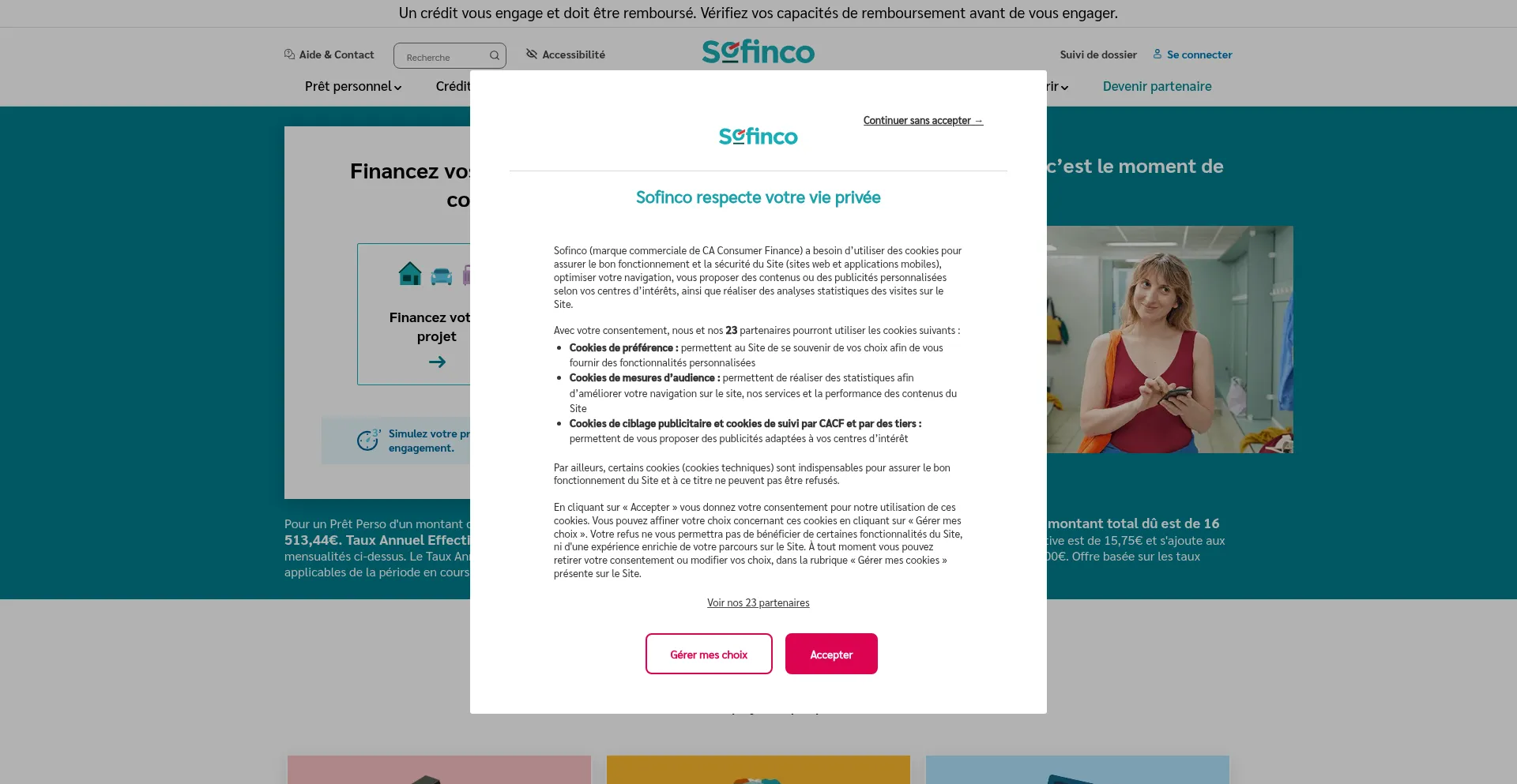Website screenshot of Sofinco.fr