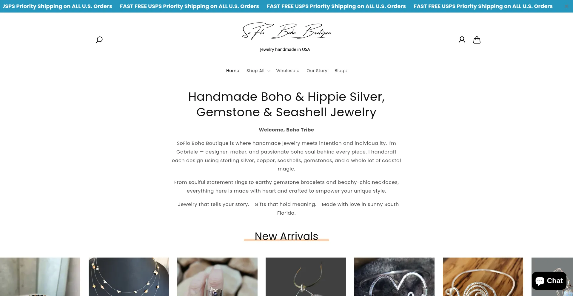 Website screenshot of Soflobohoboutique.com