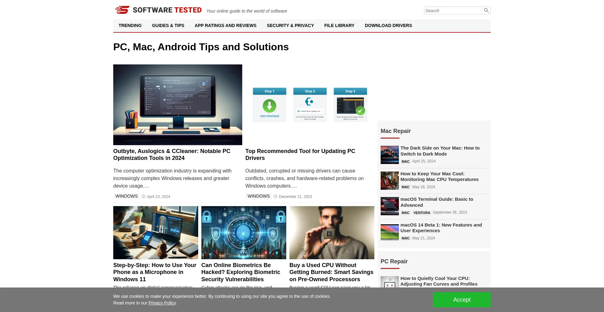 Website screenshot of Softwaretested.com