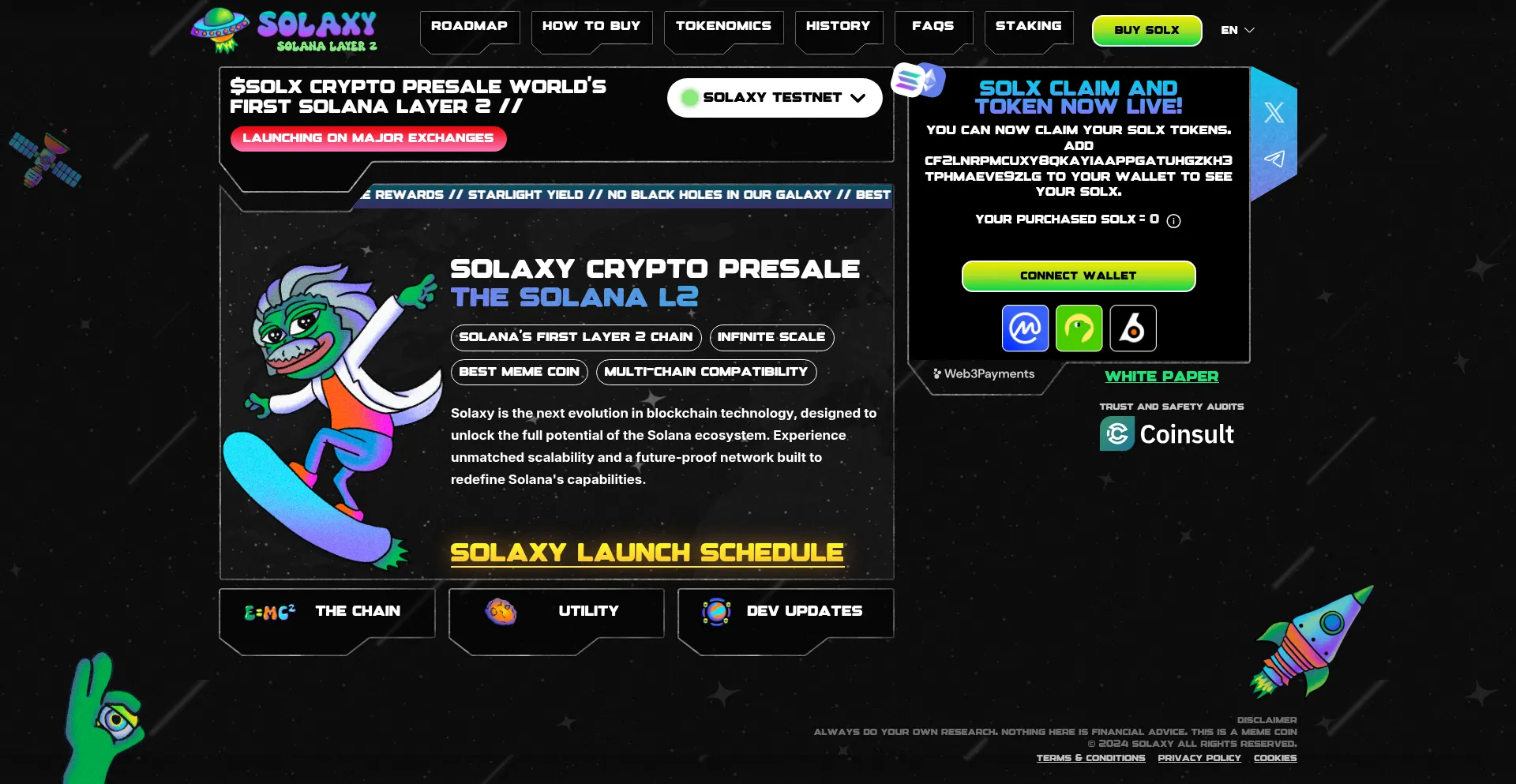Website screenshot of Sol.solaxy.io