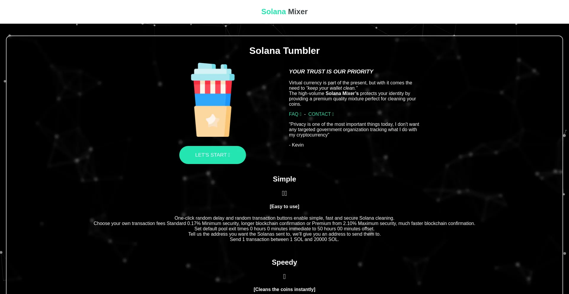Website screenshot of Solana-mixer.to