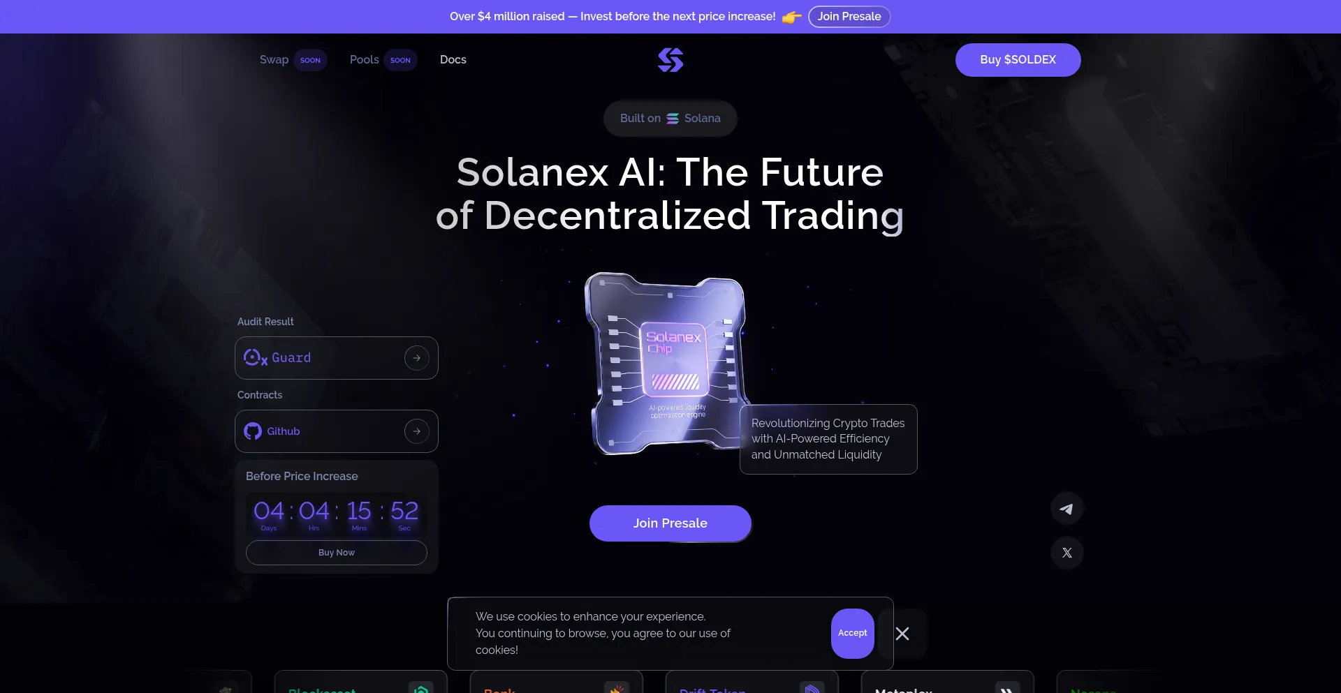 Website screenshot of Solanex.ai