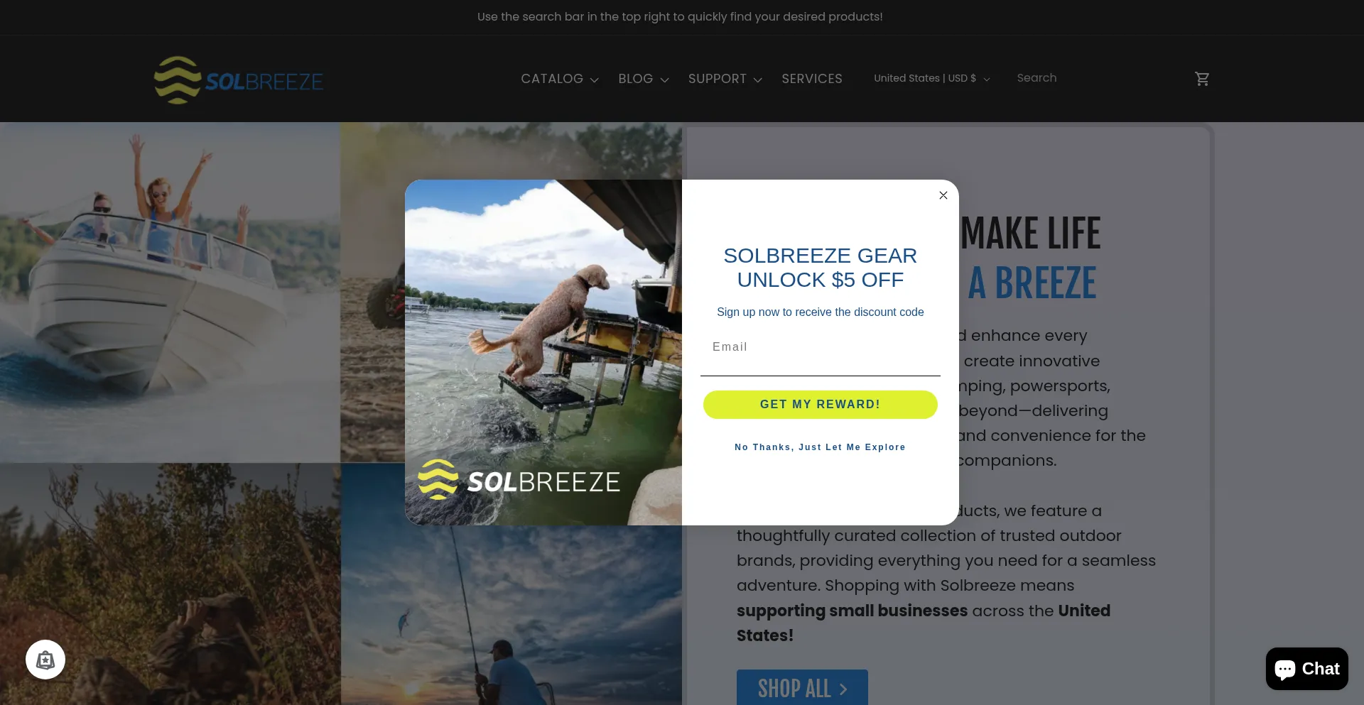Website screenshot of Solbreeze.com