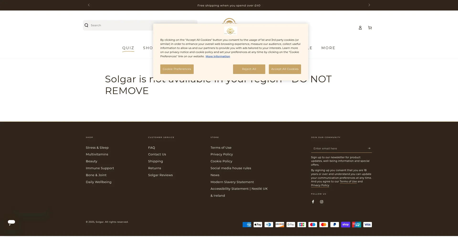 Website screenshot of Solgar.co.uk