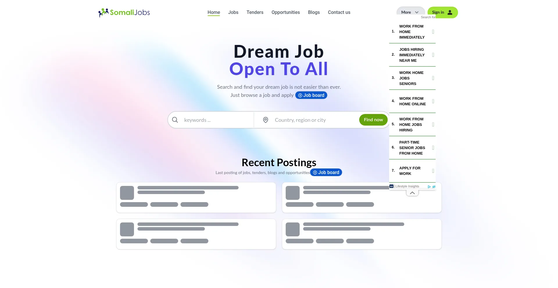 Website screenshot of Somalijobs.com
