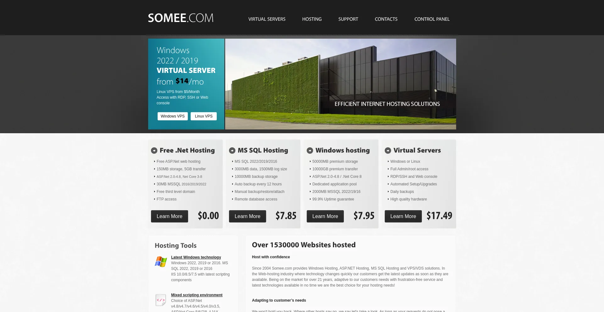 Website screenshot of Somee.com