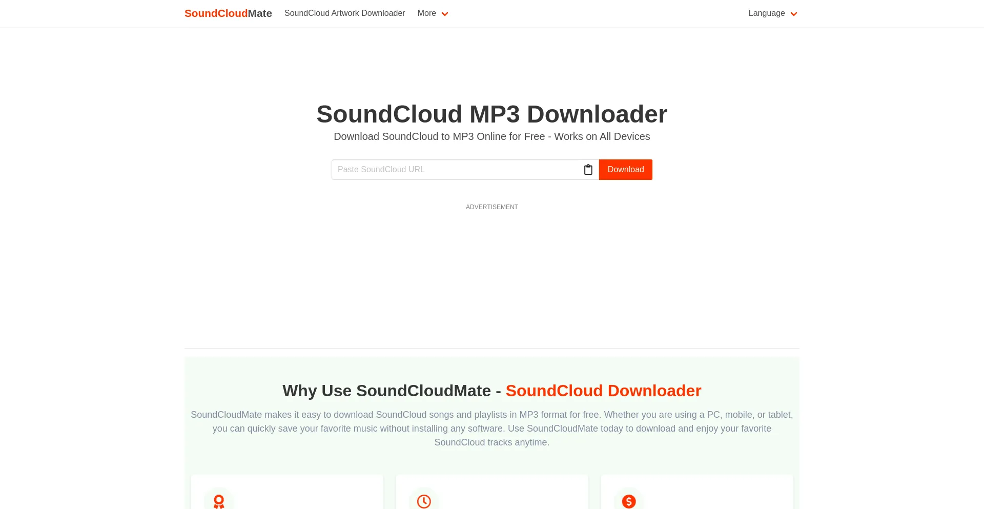 Website screenshot of Soundcloudmate.com