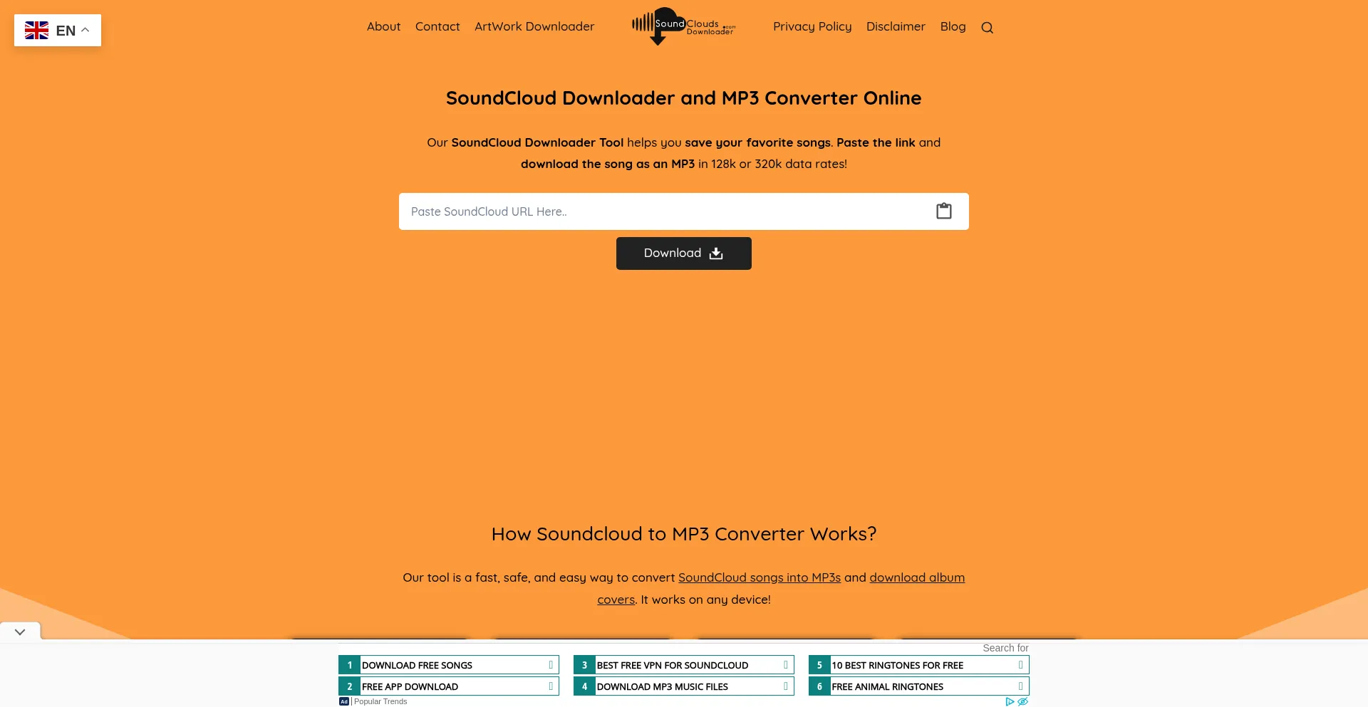 Website screenshot of Soundcloudsdownloader.com
