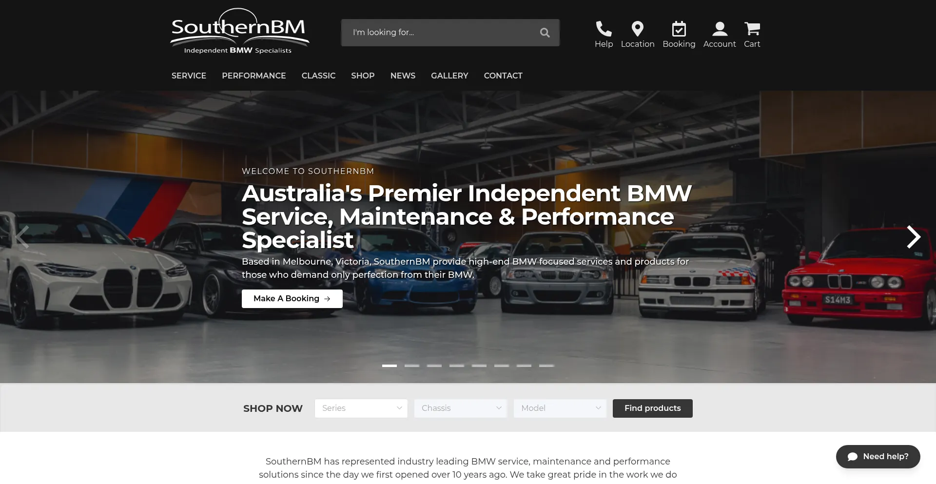 Website screenshot of Southernbm.com.au