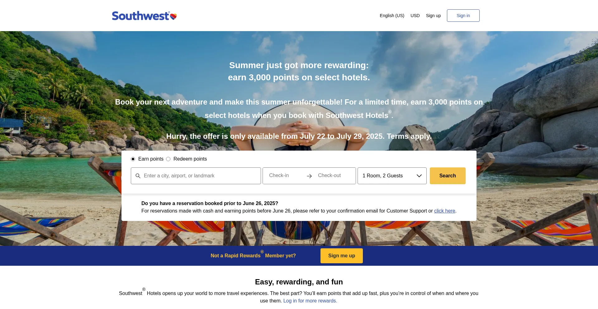 Website screenshot of Southwesthotels.com