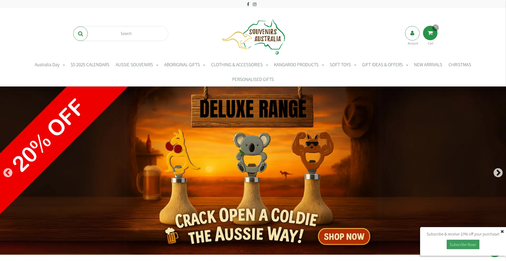 Website screenshot of Souvenirsaustralia.com
