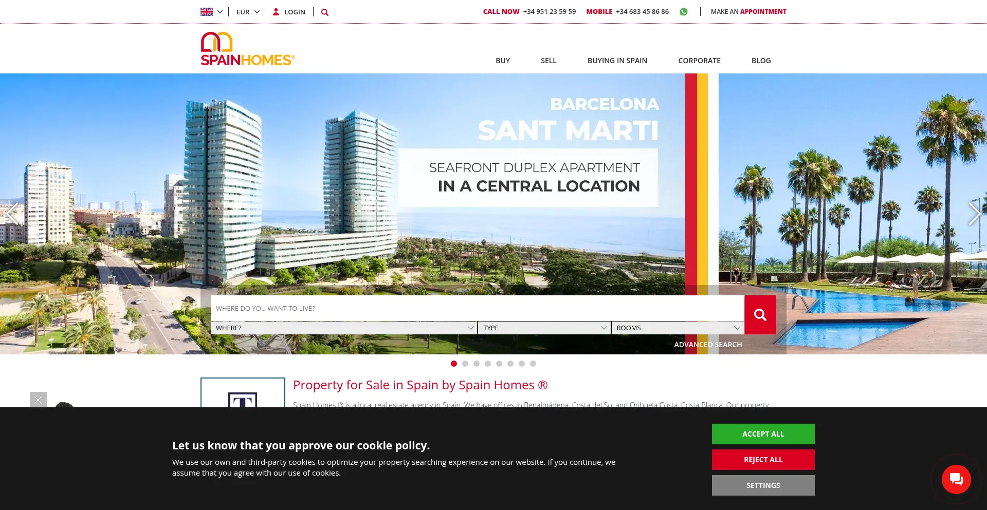 Website screenshot of Spainhomes.com