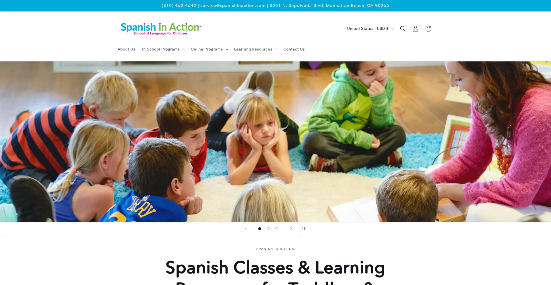 Website screenshot of Spanishinaction.com