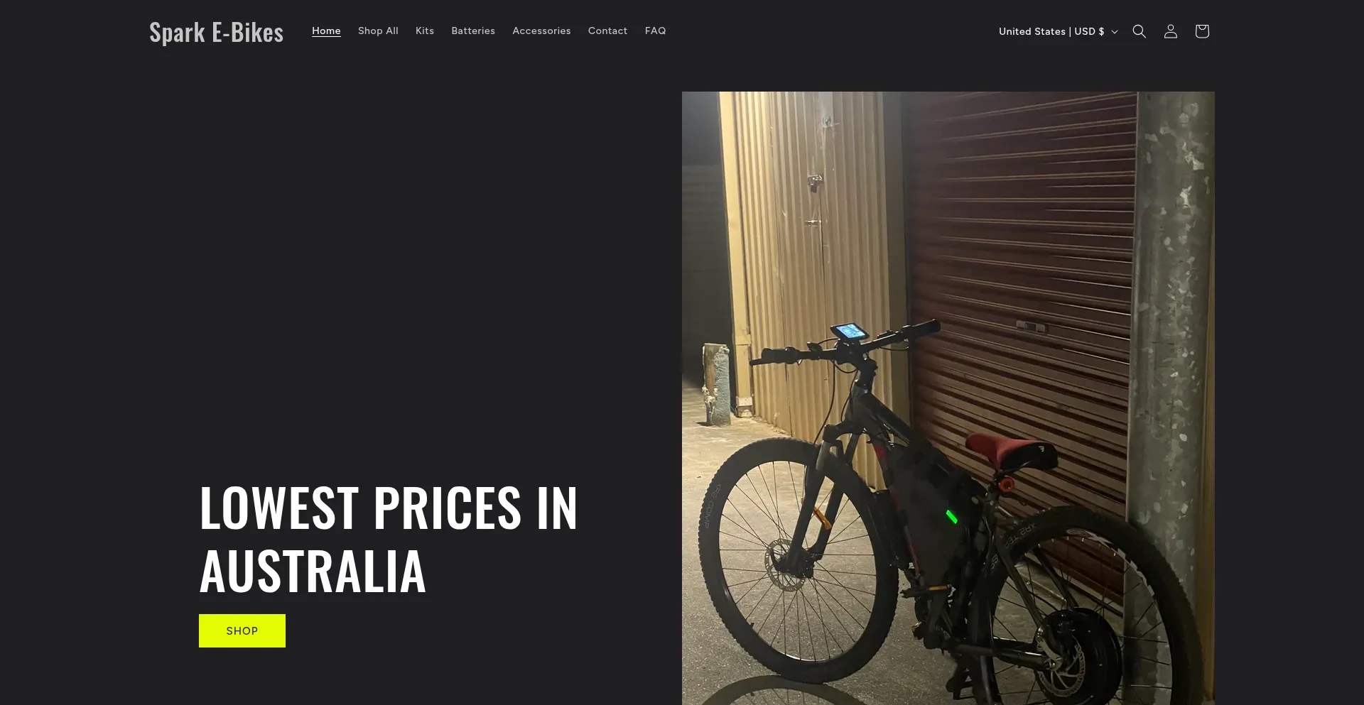 Website screenshot of Sparkebikes.store