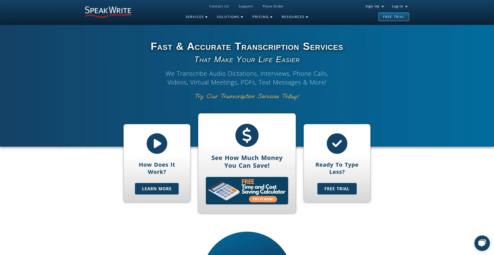 Website screenshot of Speakwrite.com